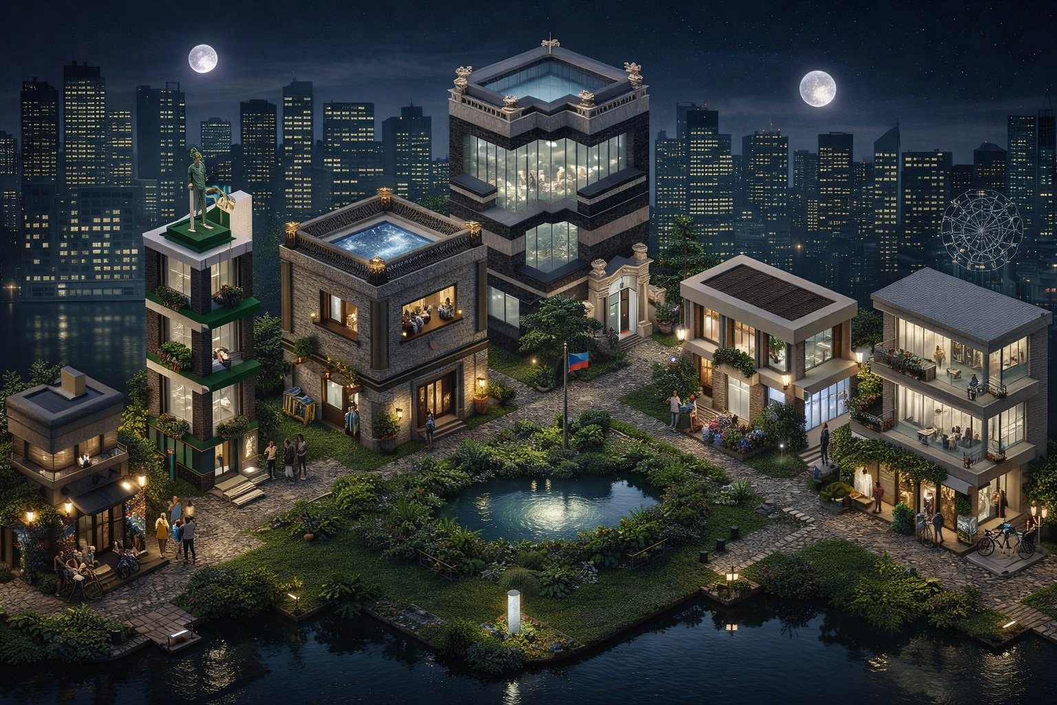 Ciudad de Zernia de noche — vista aérea