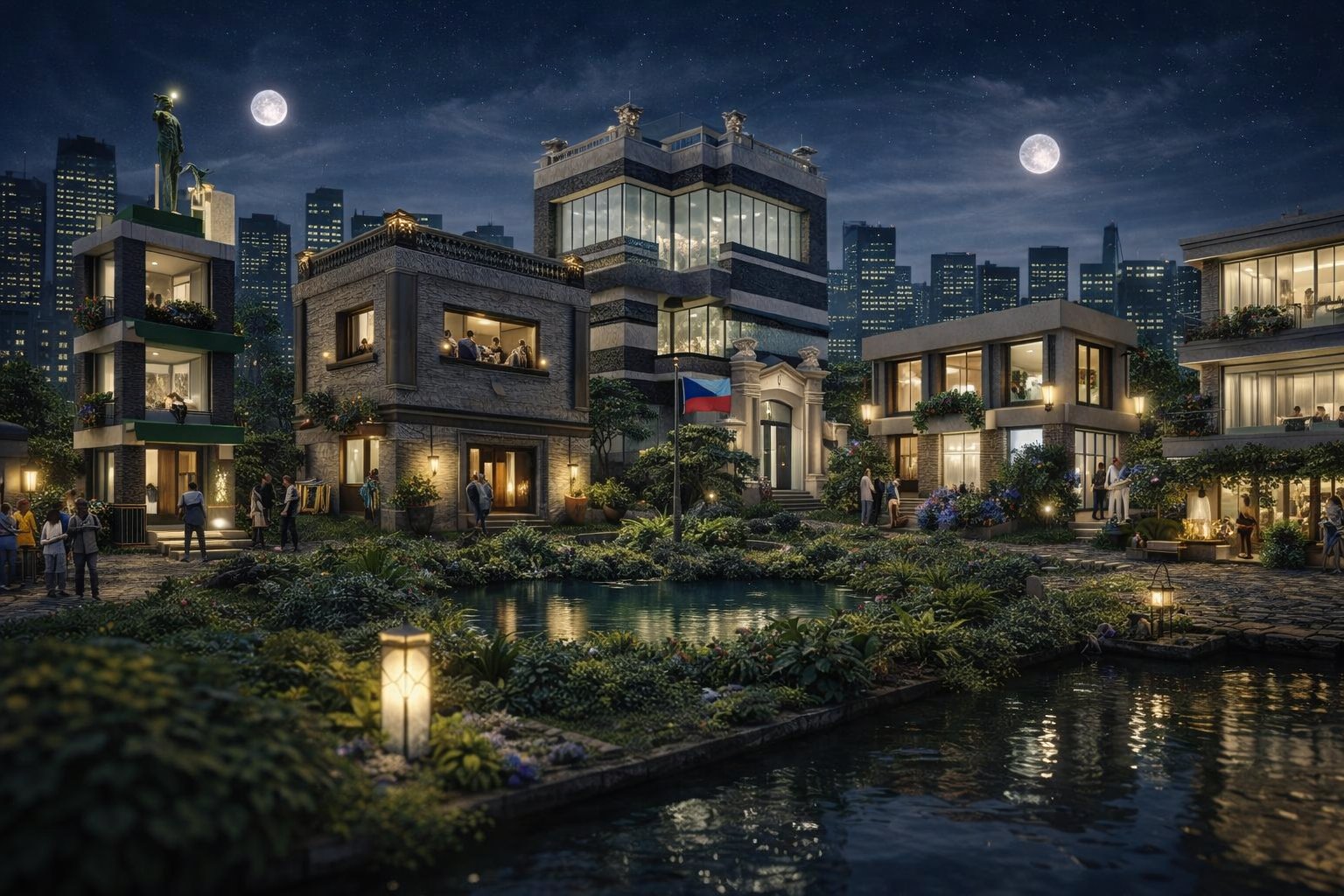 Ciudad de Zernia de noche — nivel de calle