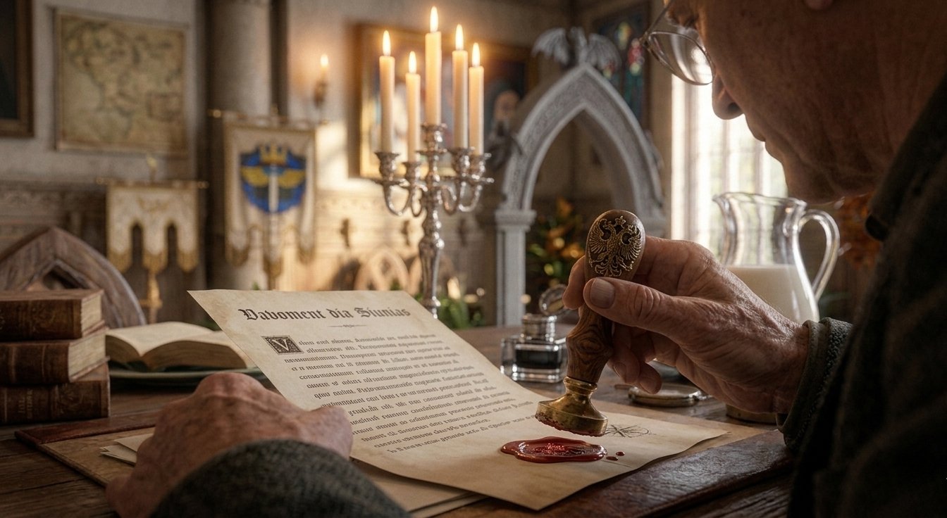 El embajador sella un documento oficial